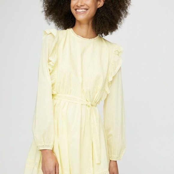 ARITZIA Wilfred Yellow La Boheme Elia Mini Babydoll Tunic  Ruffle Dress Size XXS - Picture 1 of 17
